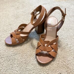 Aldo brown strappy high heel sandals with block heel, size 7